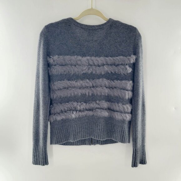 Cashmere Project Gray Cardigan Cashmere with Rabbit Fur Trim Women's Size Small - Picture 8 of 12